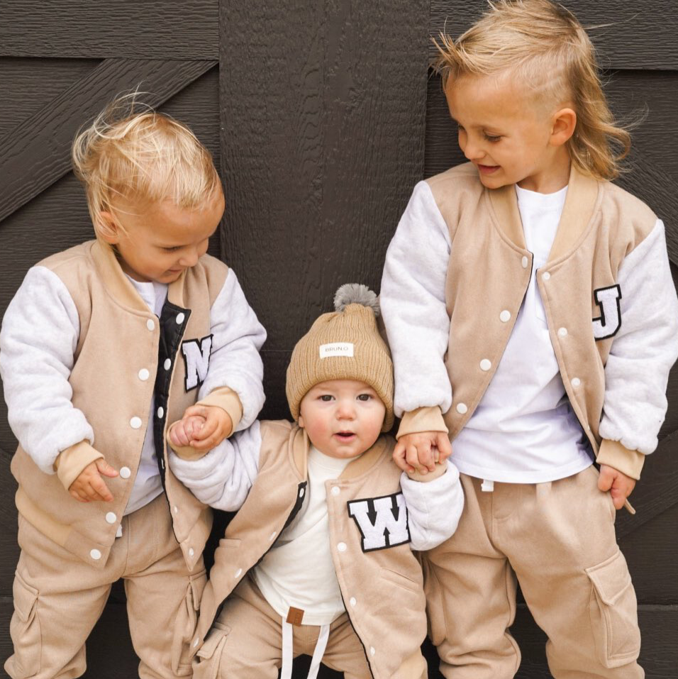 Beige Varsity Bomber