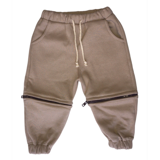 Beige Zipper Joggers